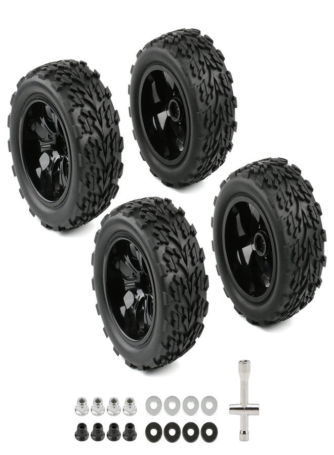 Rowiz 4PCS 1/10 Scale RC Tires and Wheels 12mm Hex - for Traxxas Rustler Stampede Slash, Off-Road Monster Truck Tires with M4 Lock Nuts & Wrench - Image 1